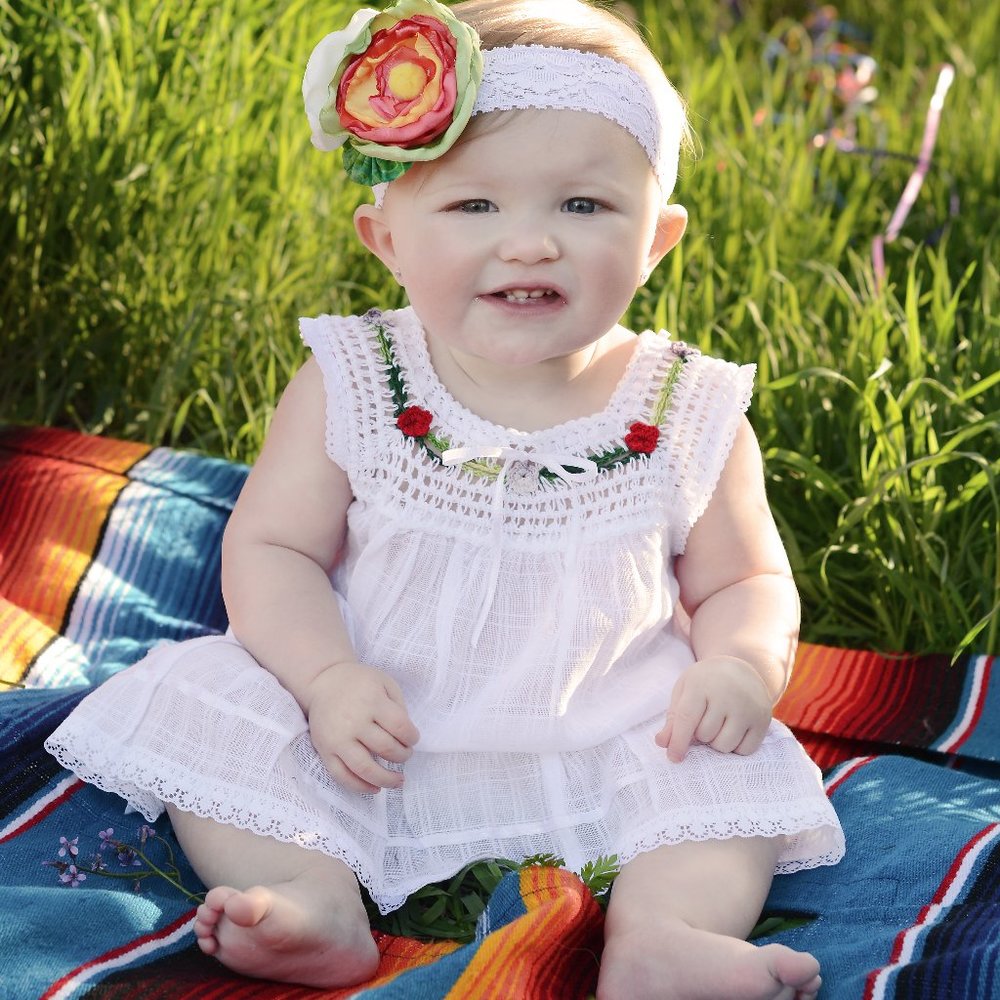 White Boho Crochet Flower Dress for Baby Girl